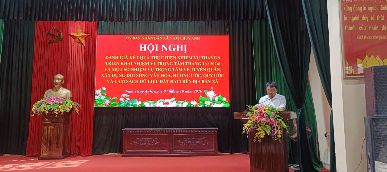 Tin: Xã Nam Thụy Anh tổ chức hội nghị đánh giá kết quả nhiệm vụ tháng 9, triển khai nhiệm vụ tháng 10 và triển khai một số nhiệm vụ trọng tâm